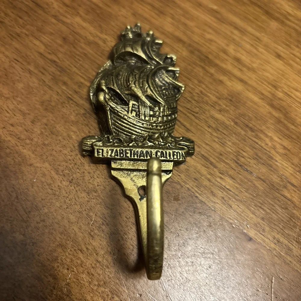 Vintage Brass Wall Hook Nautical‎ Sailing Ship Elizabethan Galleon